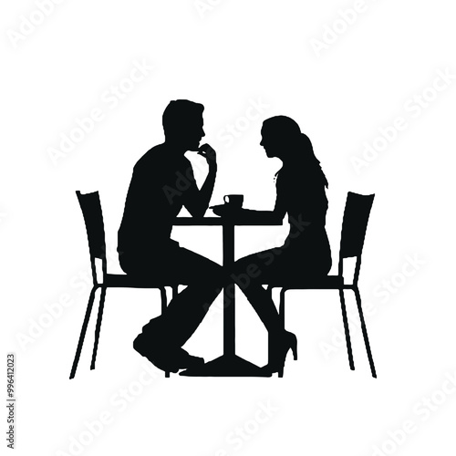 Silhouette of Couple Laughing in Cafe Vector Illustration Transparent Background