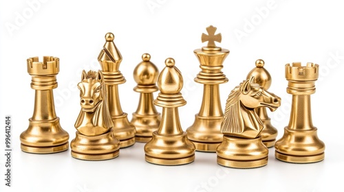 Gold chess pieces in a king battle isolated on a white background with a clipping path