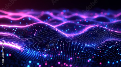 Wallpaper Mural The digital cyberspace is futuristic, technology blockchain network abstract background, 3D rendering of purple particles wave. Torontodigital.ca
