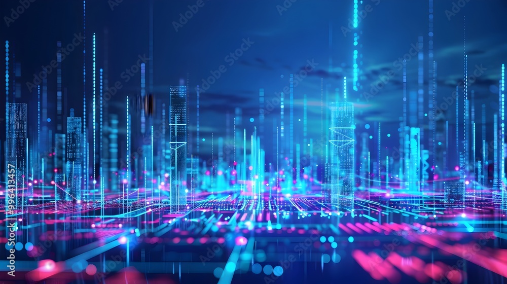 Futuristic Cityscape Powered by Smart Grid with Holographic Data Displays Showing Real Time Energy Distribution Futuristic Cityscape Powered by Smart Grid with Holographic Data Displays Showing Real Time Energy Distribution