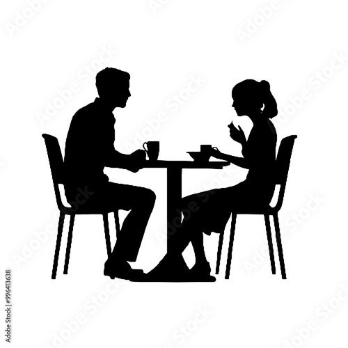 Couple at Coffee Shop Silhouette Vector Illustration Transparent Background