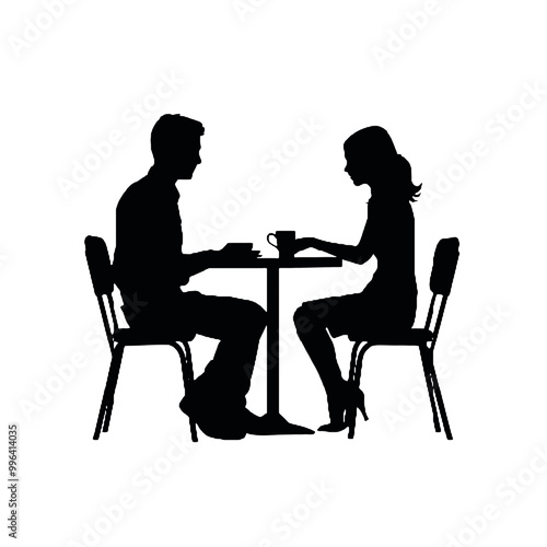 Silhouette of Couple in Cozy Cafe Scene Vector Illustration Transparent Background