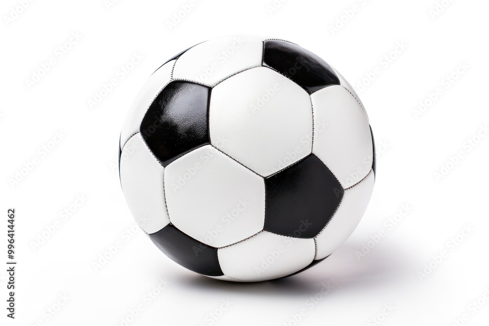 A classic black and white leather soccer ball with traditional stitching, A classic black and white leather soccer ball with traditional stitching,