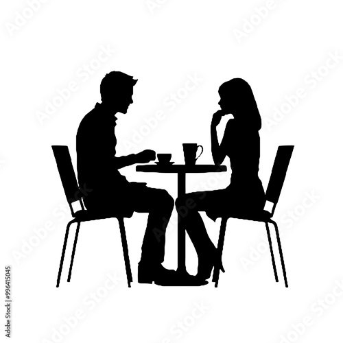 Couple at Cafe Table Silhouette Vector Illustration