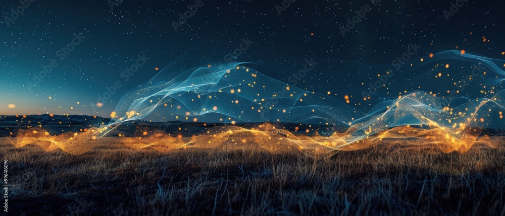 Fototapeta premium Ethereal Light Waves in a Starry Night Sky