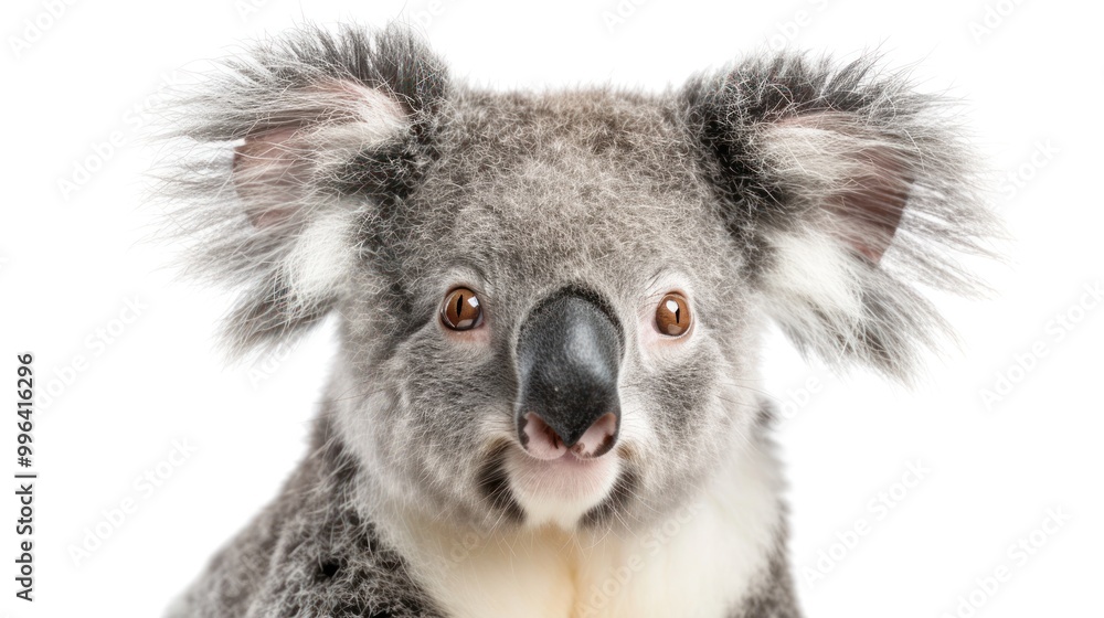 Naklejka premium A close-up photo of a cute koala bear with big, round eyes and a fluffy fur coat