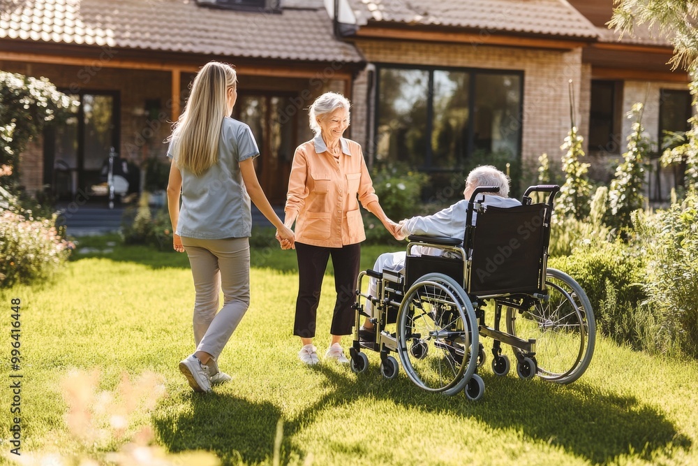 Seniorin is given a glass of water to drink by the elder carer Seniorin is given a glass of water to drink by the elder carer
