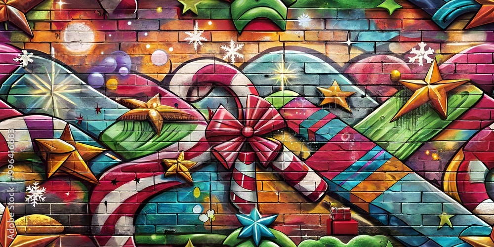 Fototapeta premium merry christmas, paper, seamless pattern, street art, spray, doodle, graffiti, ornament, characters, santa claus, snowman, snowflake shape