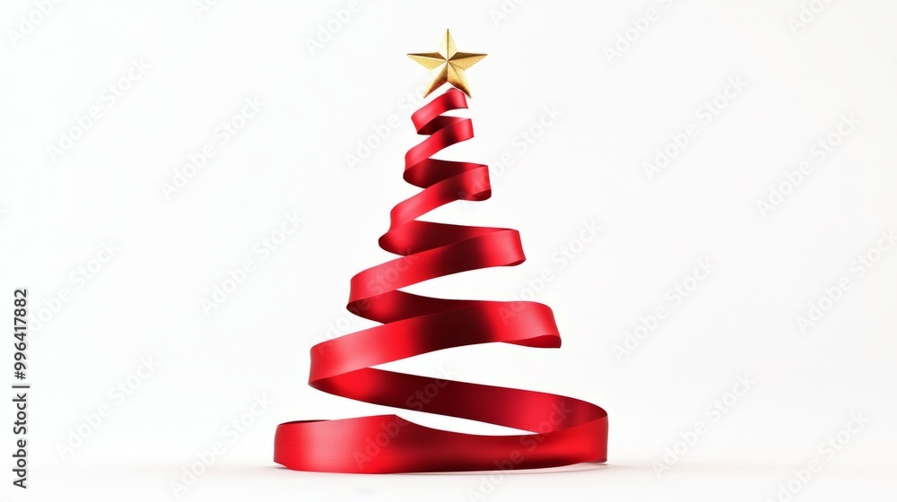A stylized Christmas tree made of red ribbon, topped with a gold star, symbolizing festive spirit and holiday cheer. A stylized Christmas tree made of red ribbon, topped with a gold star, symbolizing festive spirit and holiday cheer.