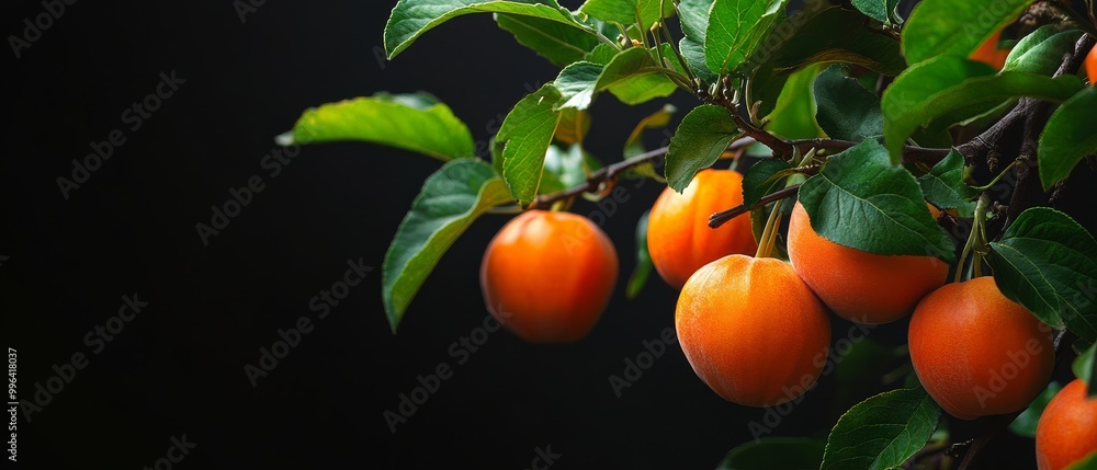 Ripe Persimmons on a Branch. Ripe Persimmons on a Branch.