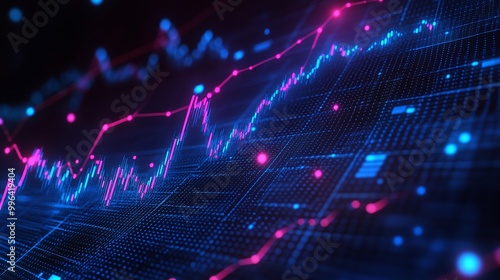 Dynamic financial data visualization with vibrant lines and dots representing market trends.