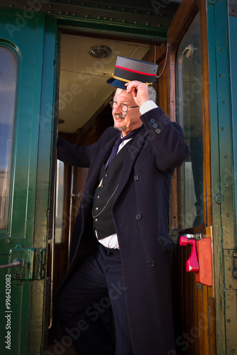 Victorian train conductor greeting