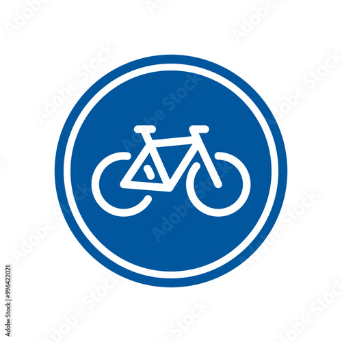 Blue bike path sign. Bike road. Bicycle vector icon.