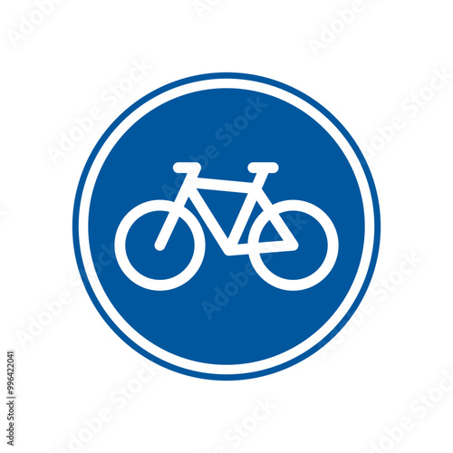 Blue bike path sign. Bike road. Bicycle vector icon.