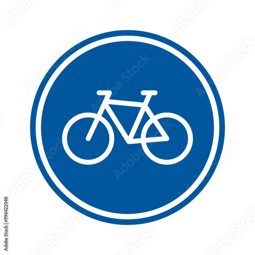 Blue bike path sign. Bike road. Bicycle vector icon.