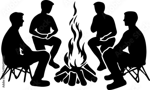 people around camp fire silhoeutte