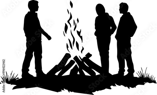 people around camp fire silhoeutte