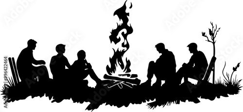 people around camp fire silhoeutte