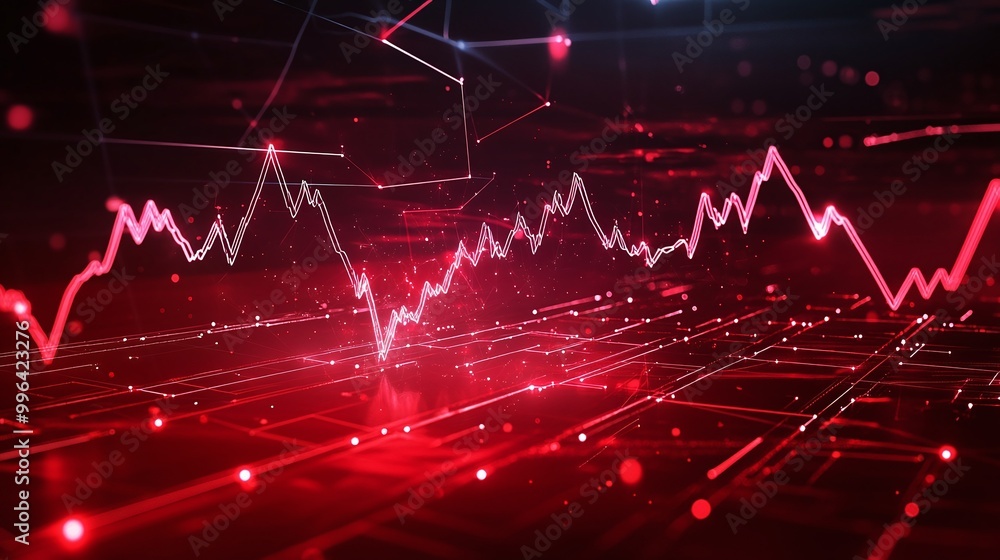 Dynamic red financial graph showcasing data trends and analytical patterns in a vibrant digital environment. Dynamic red financial graph showcasing data trends and analytical patterns in a vibrant digital environment.