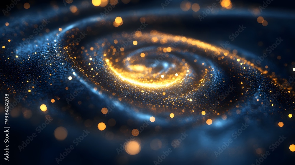 A swirling vortex of golden glitter against a dark background, creating an enchanting and mysterious atmosphere A swirling vortex of golden glitter against a dark background, creating an enchanting and mysterious atmosphere