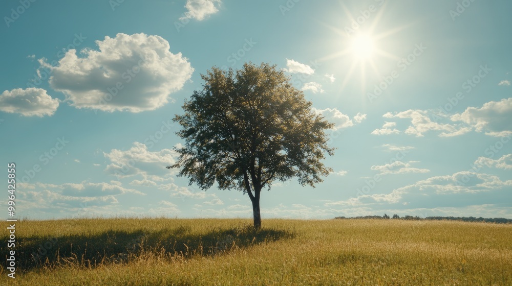 Obraz premium Lone Tree in Grassy Field