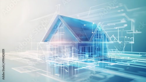Abstract Arrows Flowing Through House Blueprint Concept for Efficient Airflow and Energy Savings