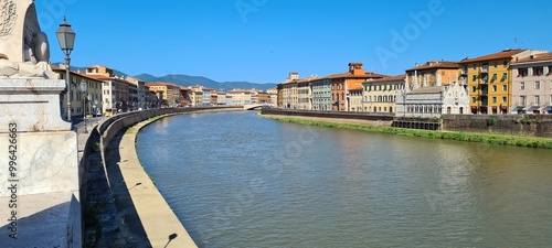 The waterfront of Arno in Pisa, Italy. June 27, 2024.