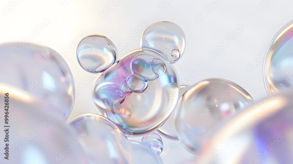 Modern Trendy Hyaluronic Acid Molecules Vitamin,Pastel iridescent soap bubbles background Modern Trendy Hyaluronic Acid Molecules Vitamin,Pastel iridescent soap bubbles background