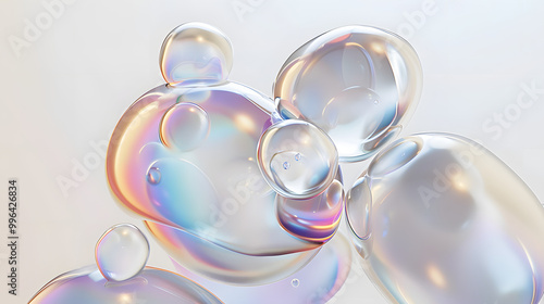 Modern Trendy Hyaluronic Acid Molecules Vitamin，Pastel iridescent soap bubbles background