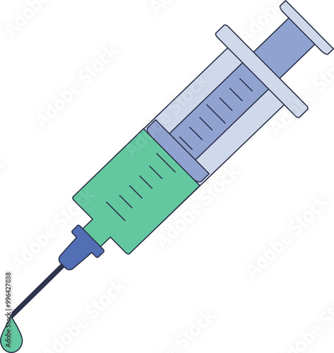 Illustration of a syringe with a droplet at the tip, symbolizing vaccination and medical injections.