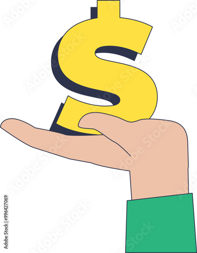 A hand holding a large yellow dollar sign, symbolizing financial support or investment.