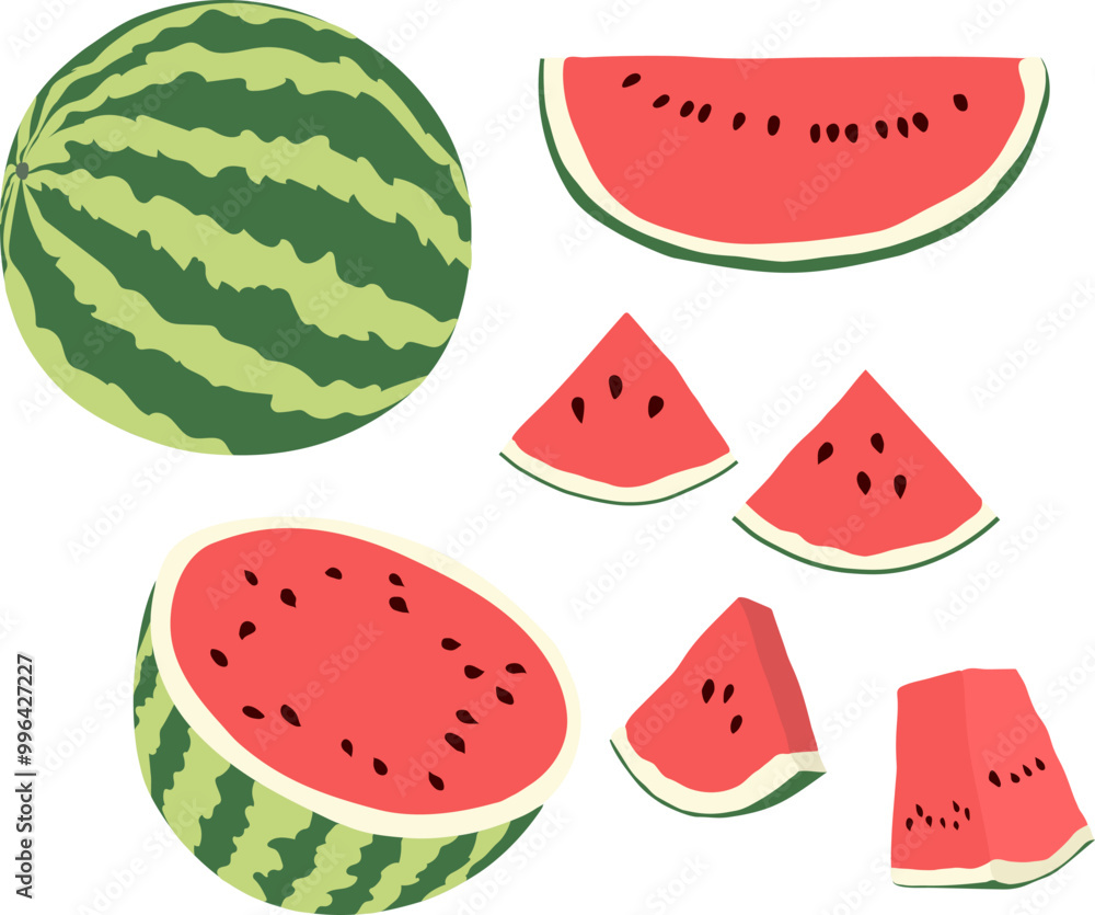 Fruit set of watermelon elements for different purposes. Summer fruit clip arts. Vector illustration. Fruit set of watermelon elements for different purposes. Summer fruit clip arts. Vector illustration.