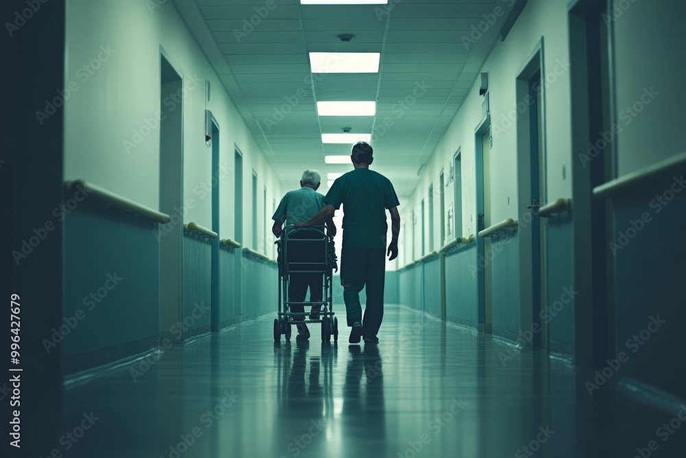 A walker-wielding Asian old man in a rehab center A walker-wielding Asian old man in a rehab center