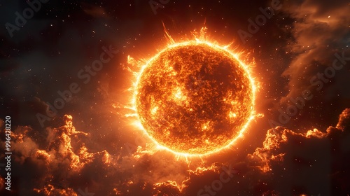 Vibrant Sun with Flares Isolated on Black Background