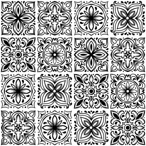 Portuguese ceramic tile pattern. Mediterranean traditional ornament. Italian or spanish majolica.