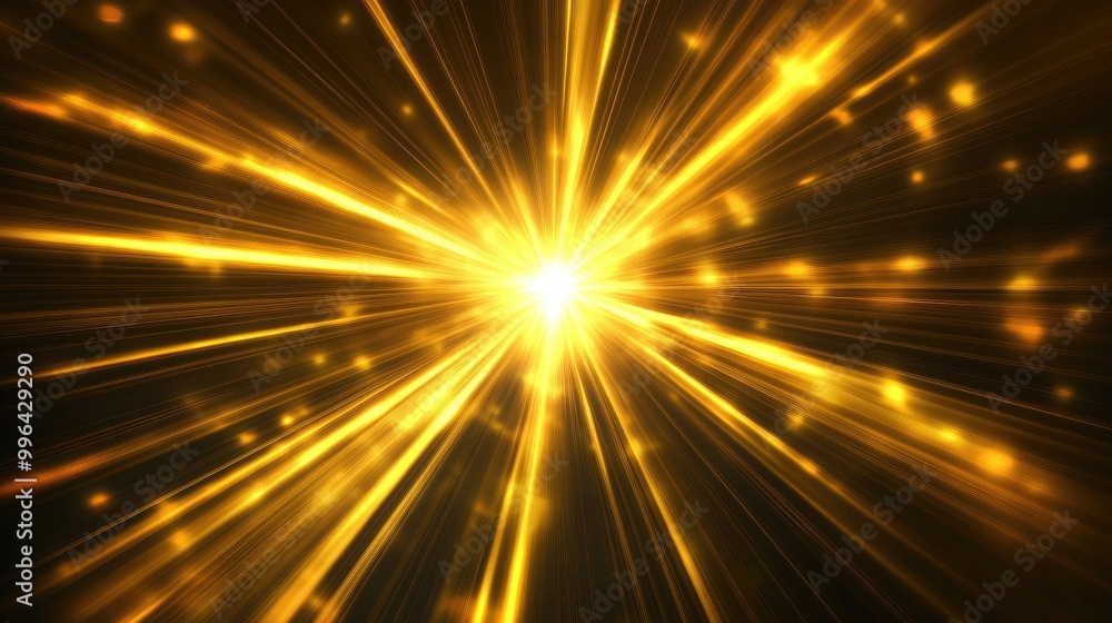 Abstract yellow light rays burst across a black background, creating a glowing star flare effect. Abstract yellow light rays burst across a black background, creating a glowing star flare effect.