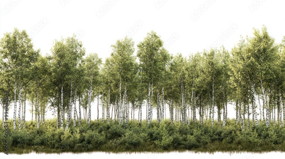 Fototapeta premium Real birch forest landscape outdoors scenery.
