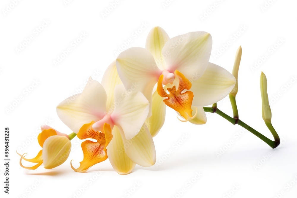 Fototapeta premium A graceful orchid with pale yellow petals and a soft orange lip