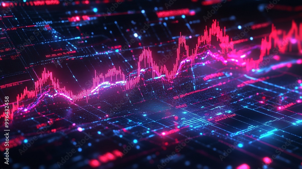 Futuristic digital data visualization in vibrant colors, depicting a dynamic graph and network analysis. Futuristic digital data visualization in vibrant colors, depicting a dynamic graph and network analysis.