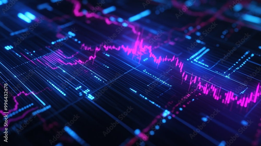 Futuristic digital data visualization with dynamic graphs and glowing elements on a dark background. Futuristic digital data visualization with dynamic graphs and glowing elements on a dark background.