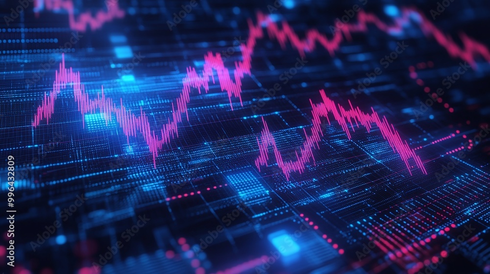 Futuristic digital data visualization with glowing graphs in blue and pink, representing analytics and trends. Futuristic digital data visualization with glowing graphs in blue and pink, representing analytics and trends.