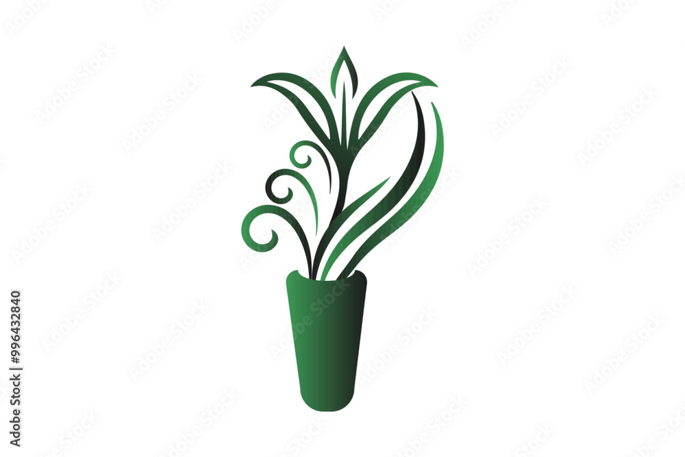a green plant in a vase on a white background