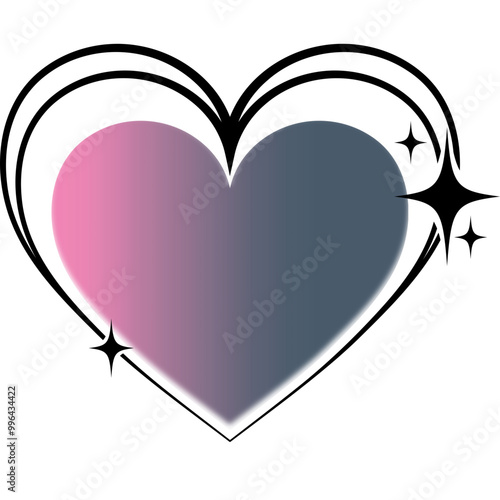 Y2k heart. Gradient aesthetic sticker with stars on orbits. Soft glow effect with aura. Cute smooth futuristic vector collection.
