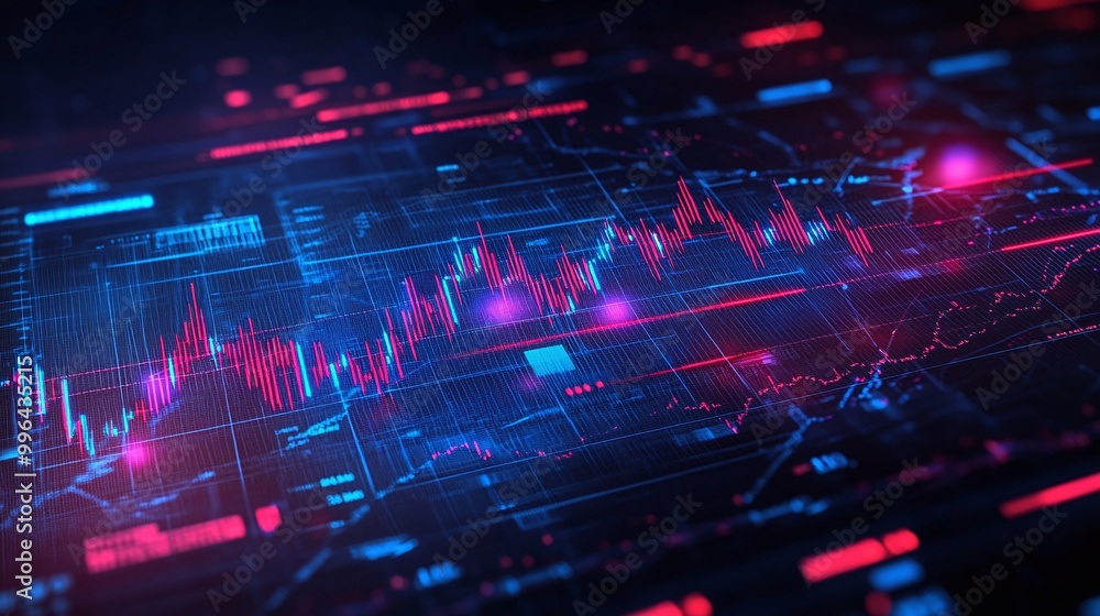 Futuristic digital graph with vibrant colors showcasing data trends and insights in a high-tech environment. Futuristic digital graph with vibrant colors showcasing data trends and insights in a high-tech environment.