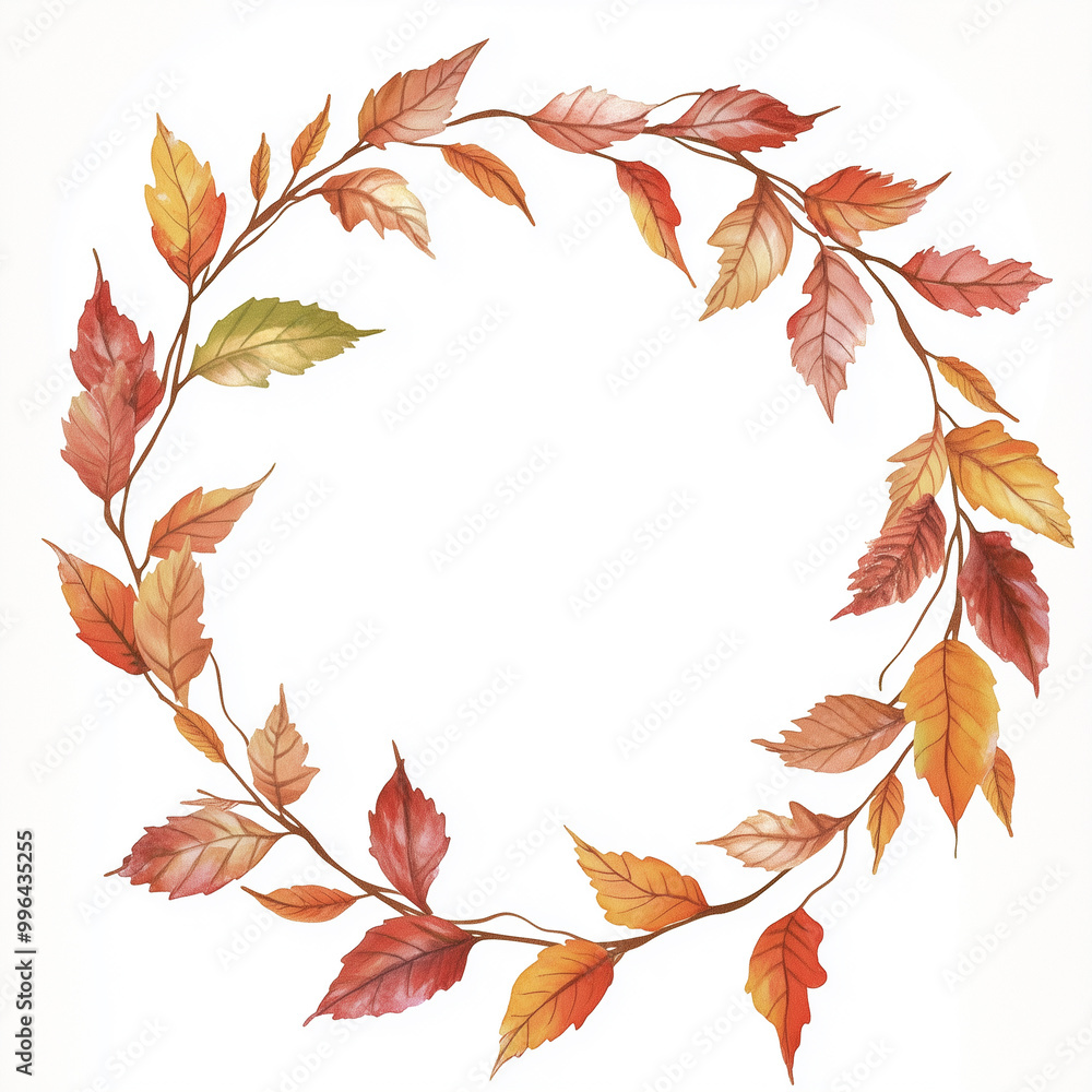 Watercolor autumn leaf wreath frame on white background Watercolor autumn leaf wreath frame on white background