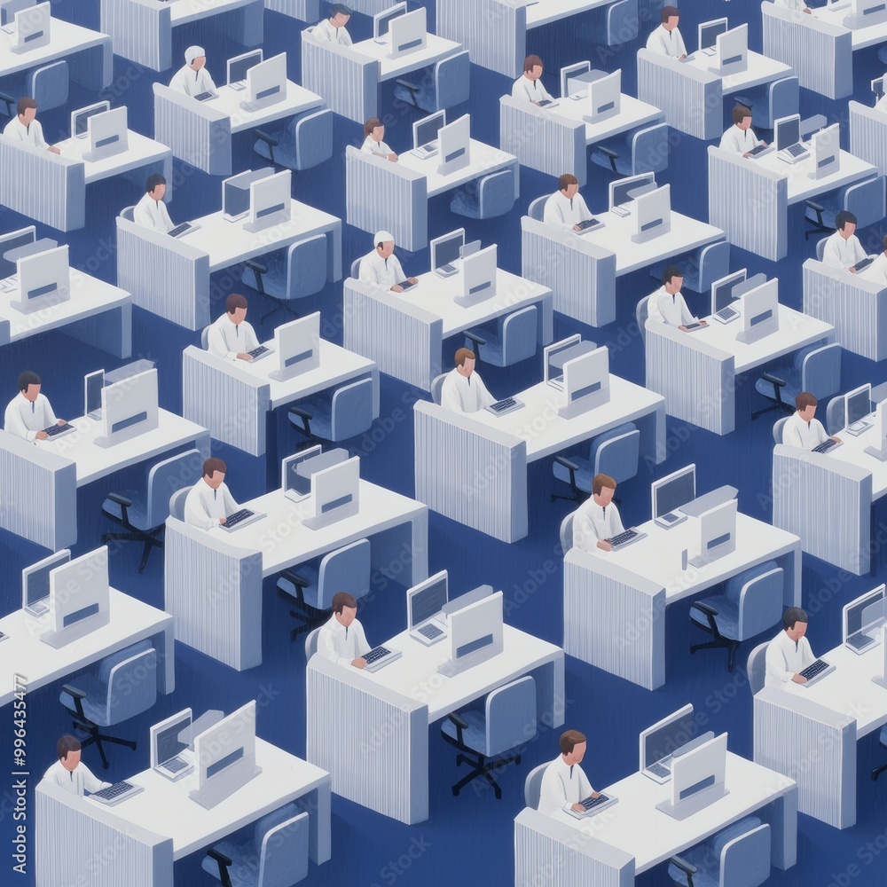 Immerse yourself in the energy of a packed call center from below Immerse yourself in the energy of a packed call center from below