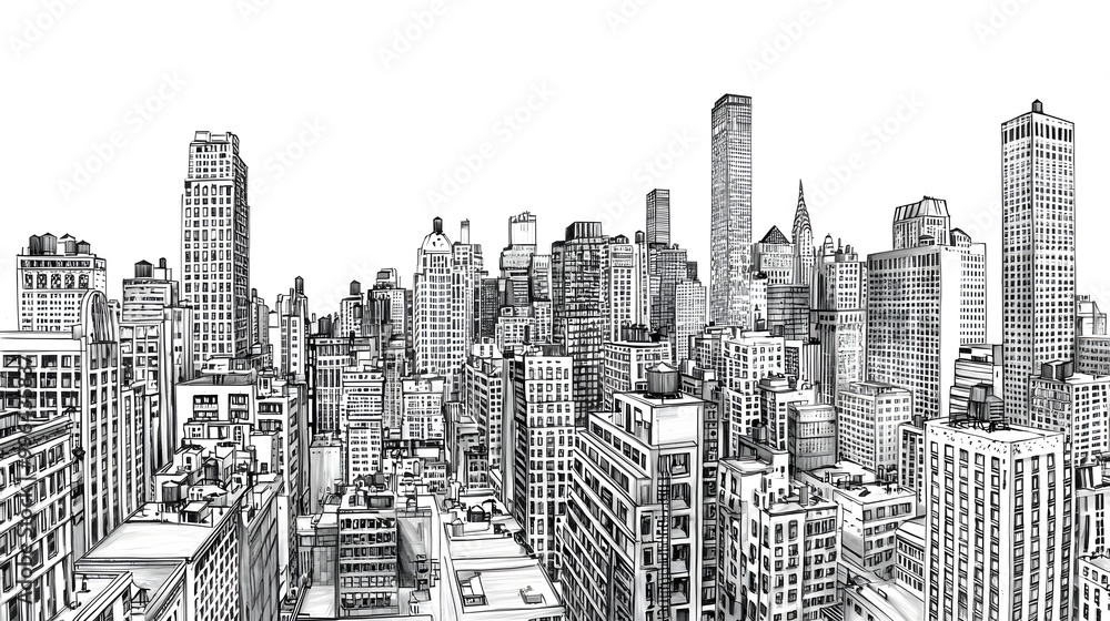 Detailed Monochrome Pencil Drawing of Captivating Urban Skyline and Cityscape Detailed Monochrome Pencil Drawing of Captivating Urban Skyline and Cityscape