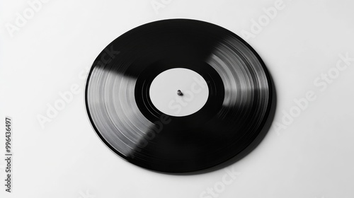 Black vinyl record on a clean white background, perfect as a mockup template for design presentations or album covers.