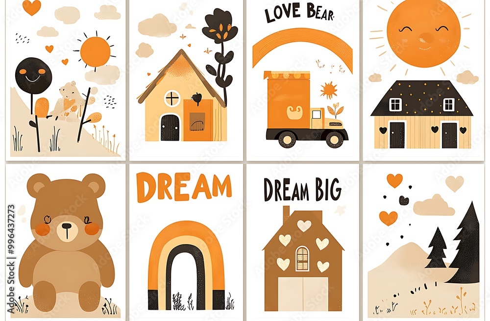 A set of cute nursery posters with different shapes and designs A set of cute nursery posters with different shapes and designs