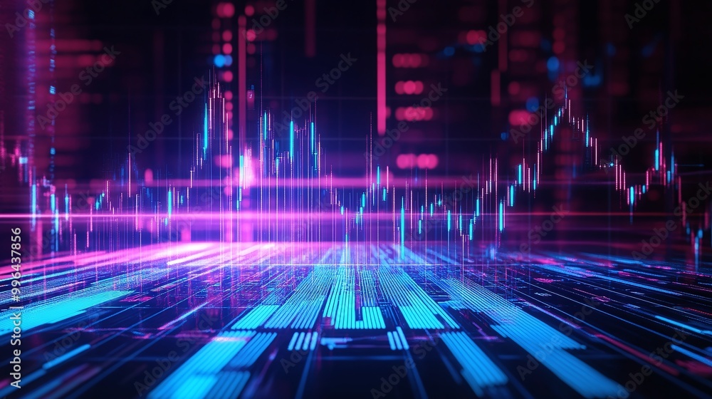 Futuristic digital landscape with vibrant lines and waves representing data flow and analytics. Futuristic digital landscape with vibrant lines and waves representing data flow and analytics.